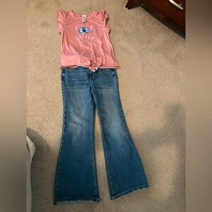 Stitch pink shirt boot Leg Jeans